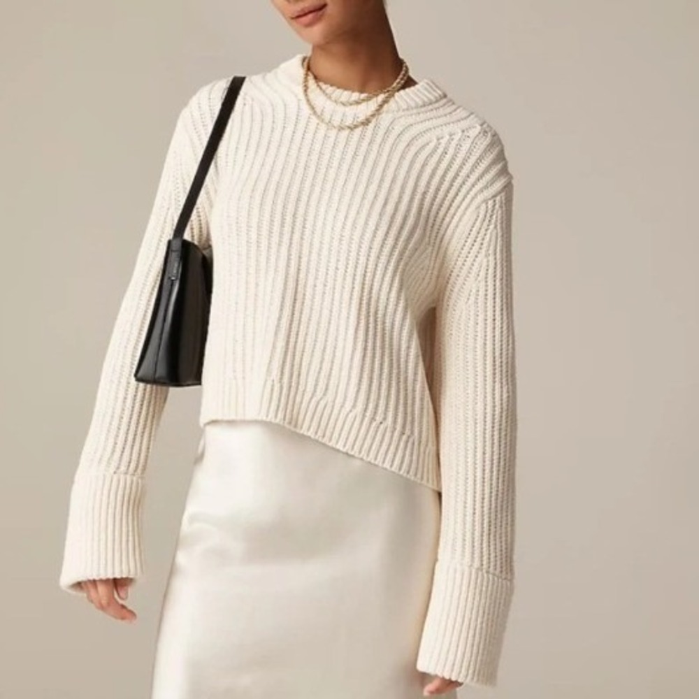 J.Crew 2025 Women Medium Heritage Cotton Fisherman Crewneck Sweater Ivory